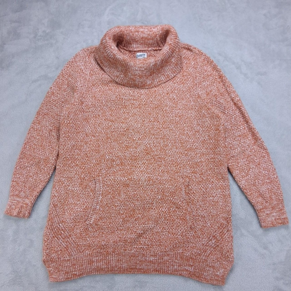 Duluth Trading Co Women XXL Orange Turtleneck Marled Knit Sweater Cottagecore